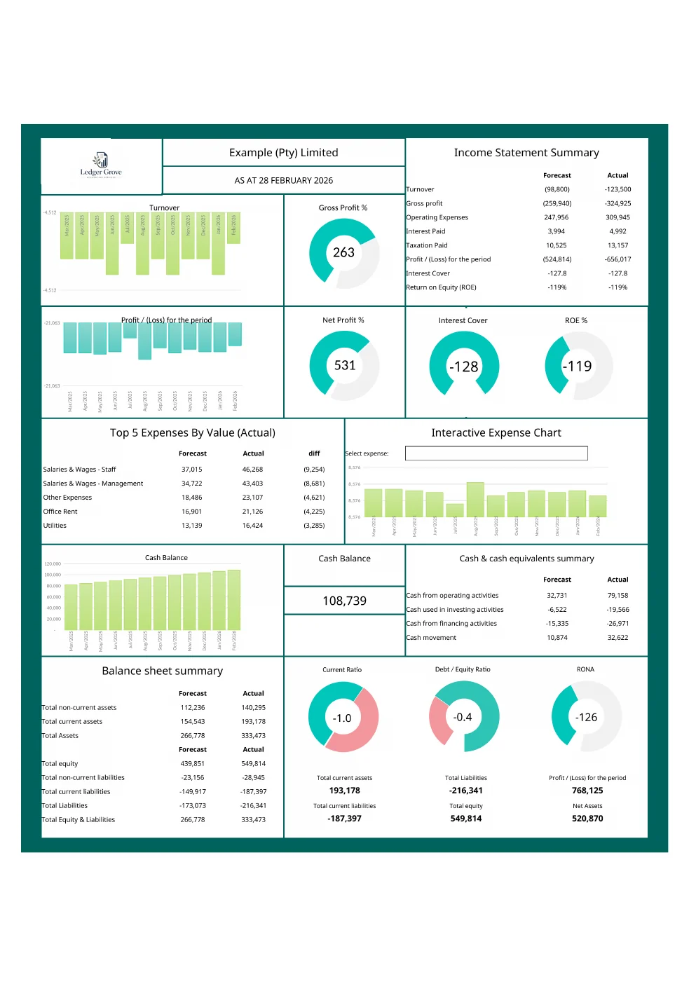 Sample Ledger Grove management accounts dashboard